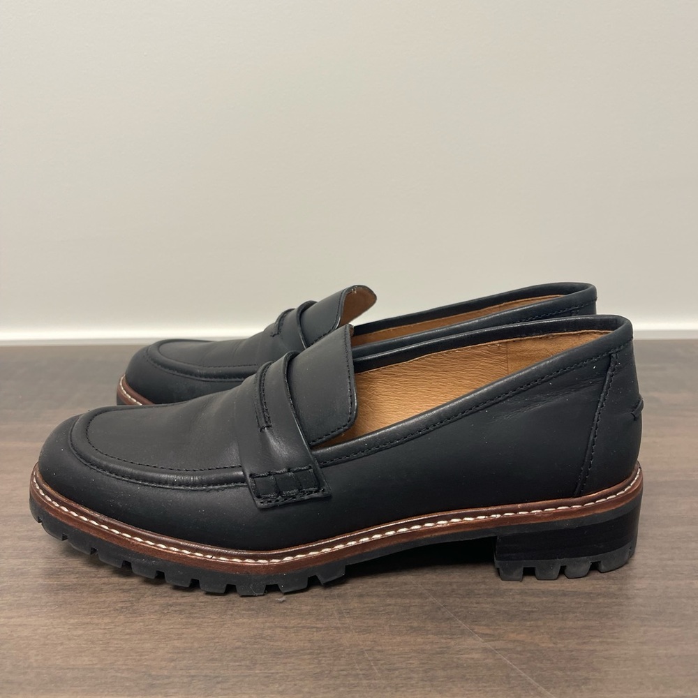 Madewell Corinne Lugsole Leather Loafers Black Size 7 Chunky Sole